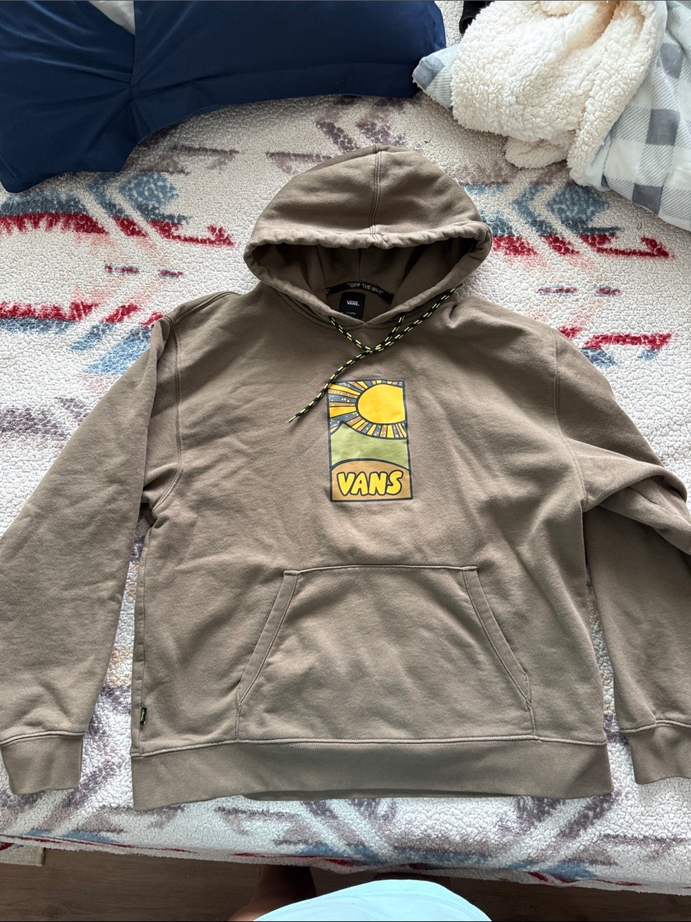 Vans Brown Hoodie with Yellow Sun Graphic